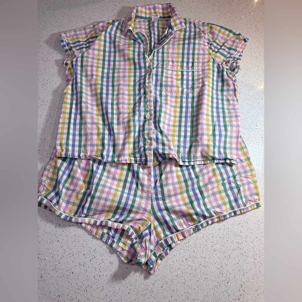 J. Crew Rainbow Stripe Cotton Pajama Set 2x